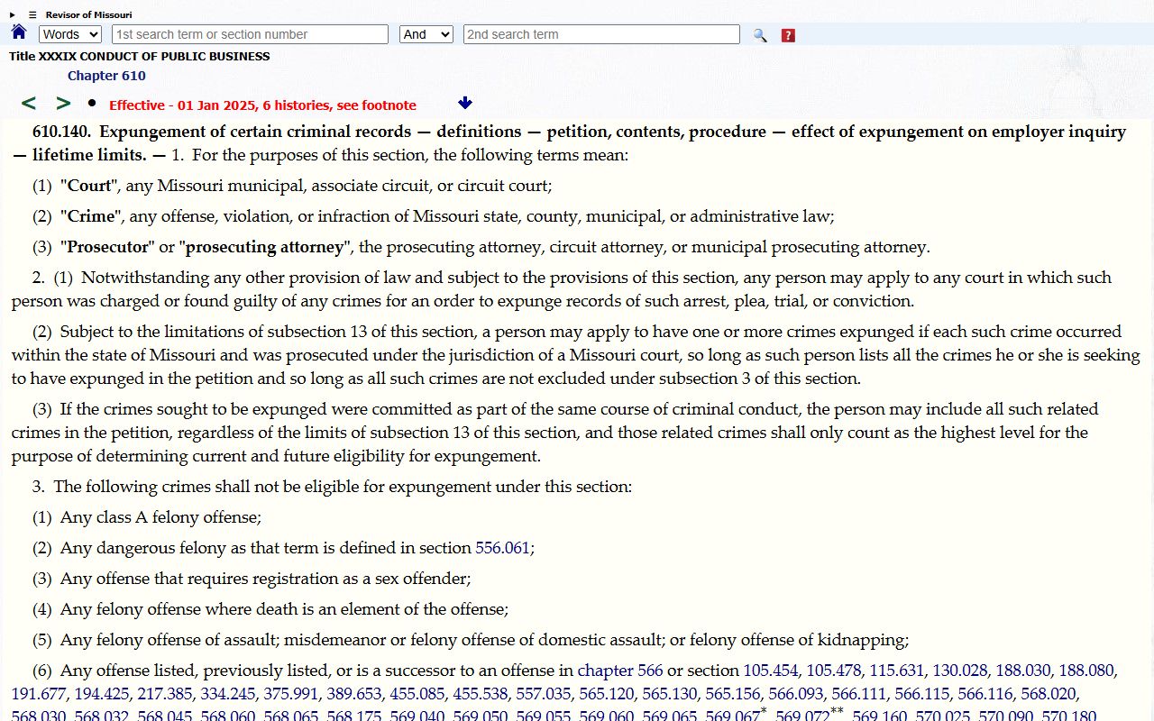 Howell County criminal court records Missouri expungement statute