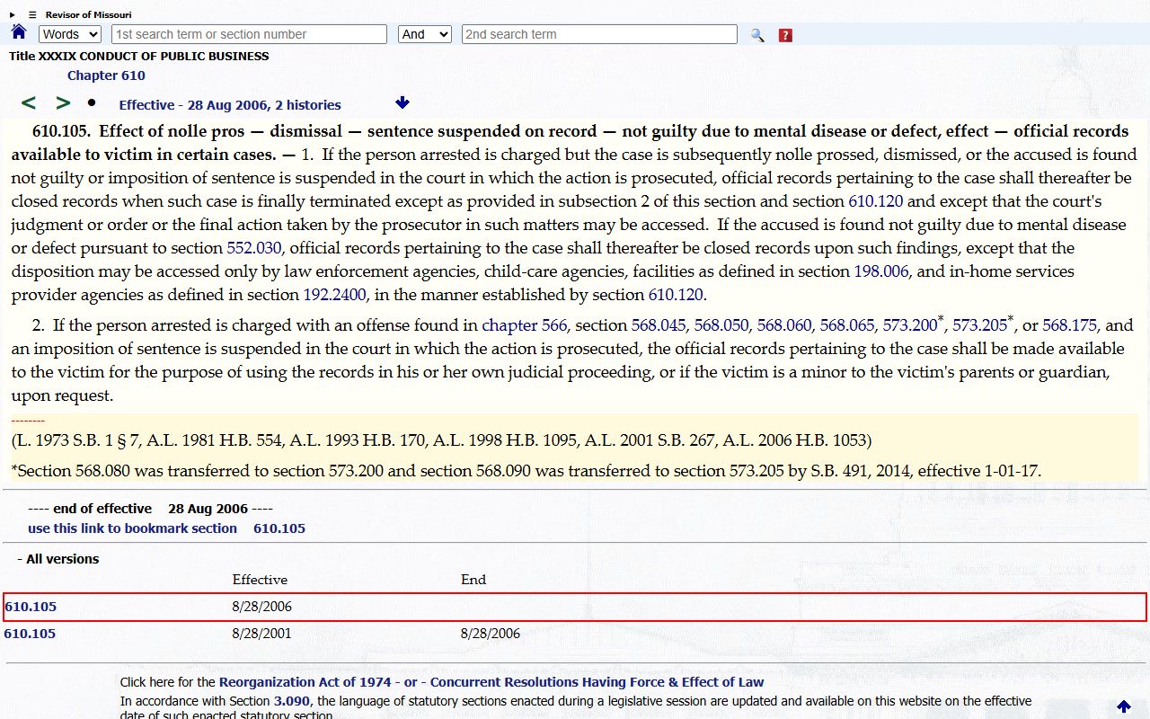 Howell County criminal court records Missouri closed criminal records statute