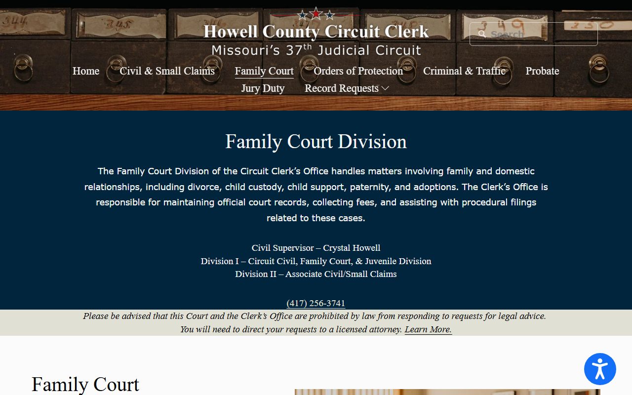 Howell County divorce records on the Family Court page