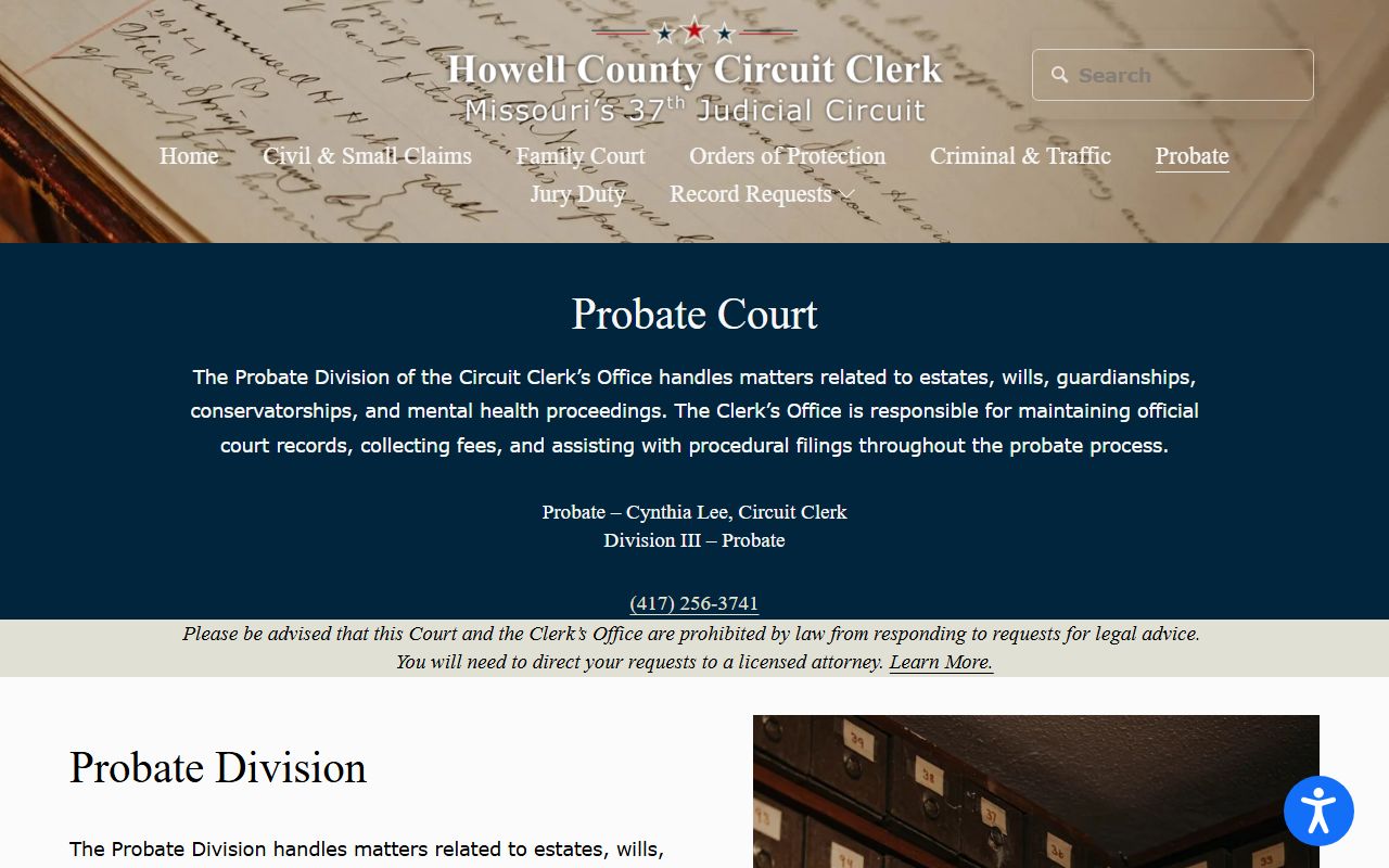 Howell County probate records on the Probate Division page
