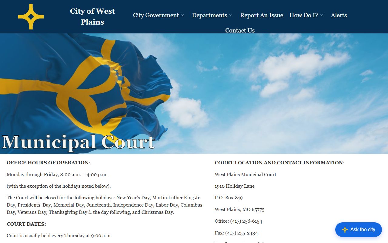 Howell County traffic court records on the West Plains Municipal Court page