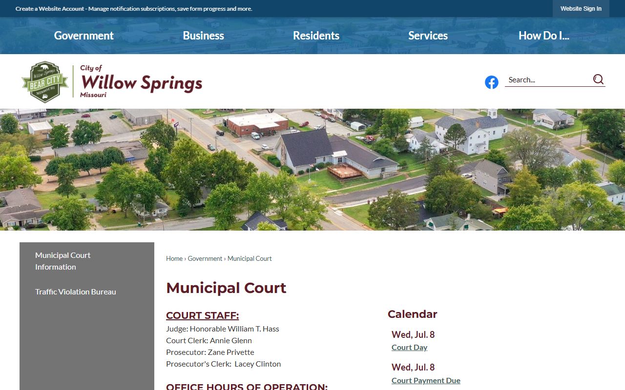 Howell County traffic court records on the Willow Springs Municipal Court page
